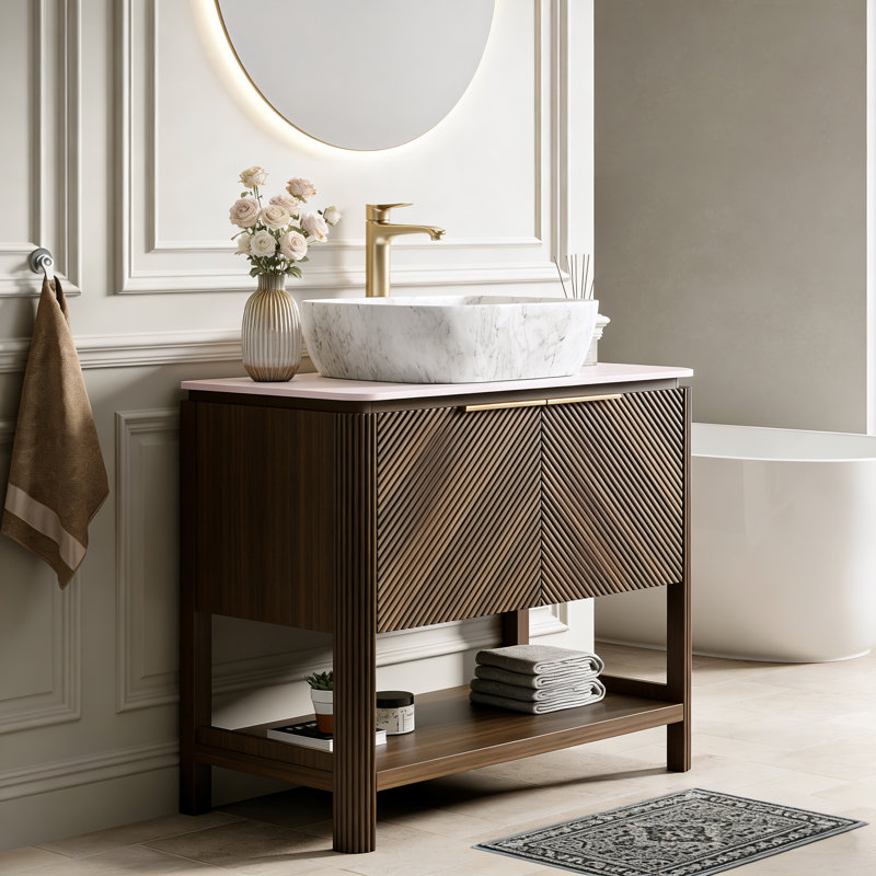 Meuble-lavabo simple 36 po avec lavabo vasque, meuble de rangement autoportant, 36"
