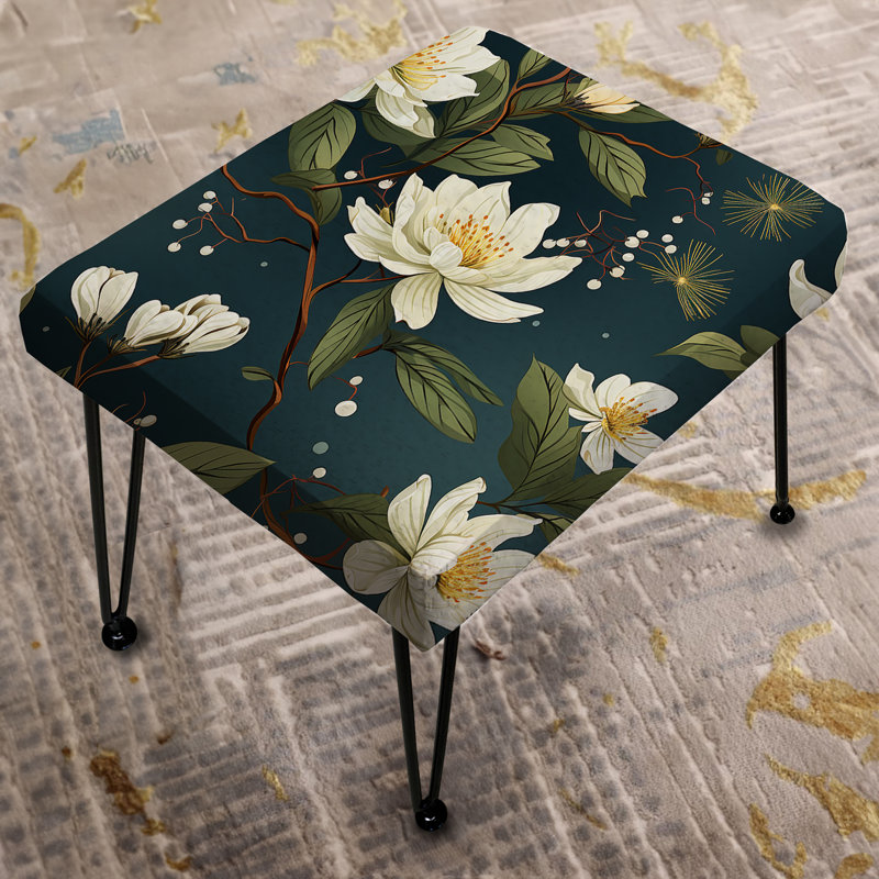 White Zen Floral Lotus Tranquility - Floral Rectangle Ottoman