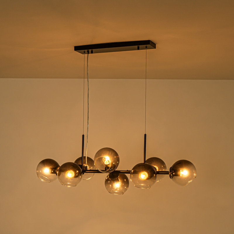 8-Light Gradient Glass Linear Chandelier, Black