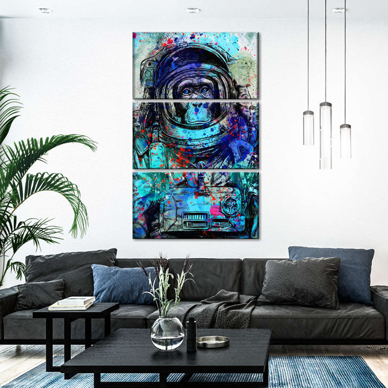 Drôle d'astronaute sur toile 3 pièces, H 20 po x l 32 po