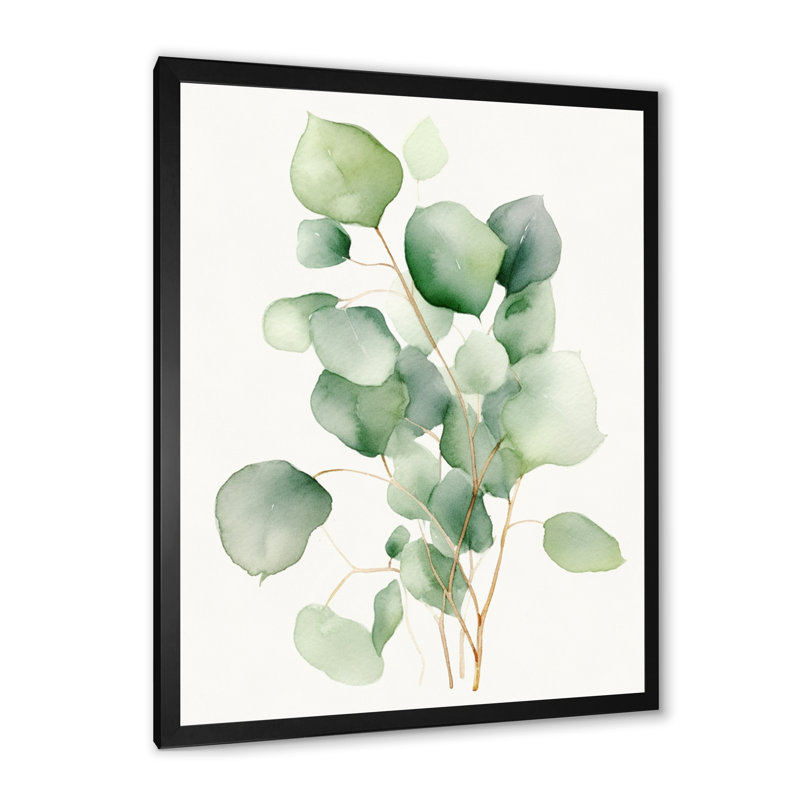 «White Green Minimalisme Eucalyptus Essence V» sur toile, Cadre photo noir, H 40 po x l 30 po x P 1 po