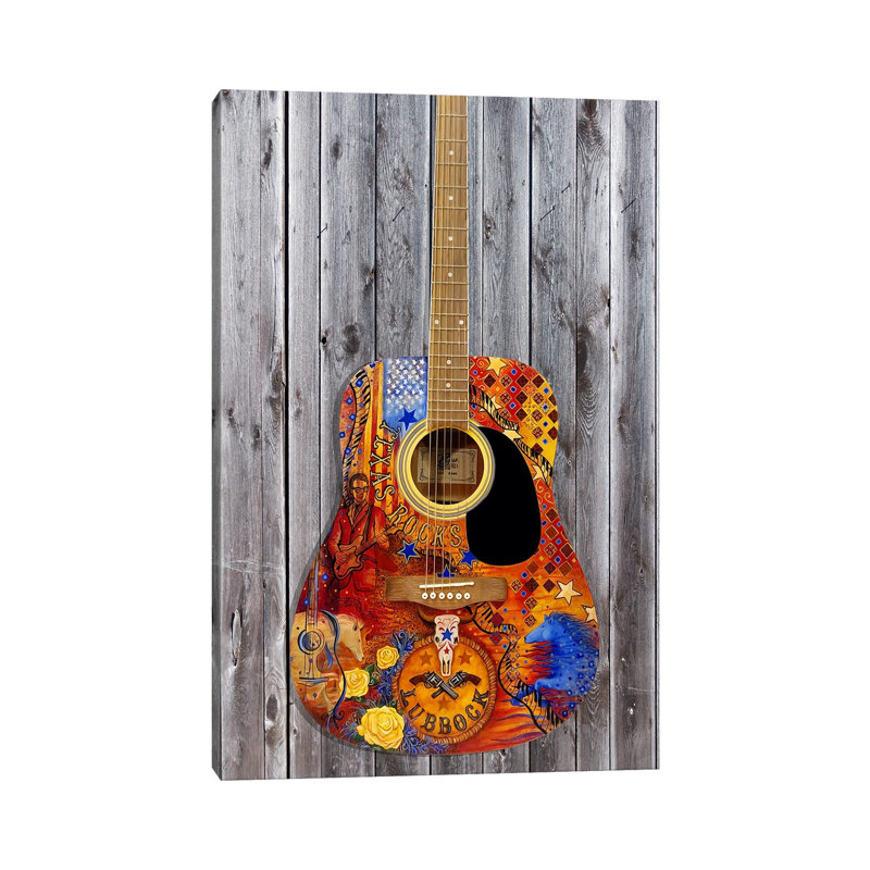 Texas Rocks Flag Guitar, No Frame, Canvas, 12'' H x 8'' W