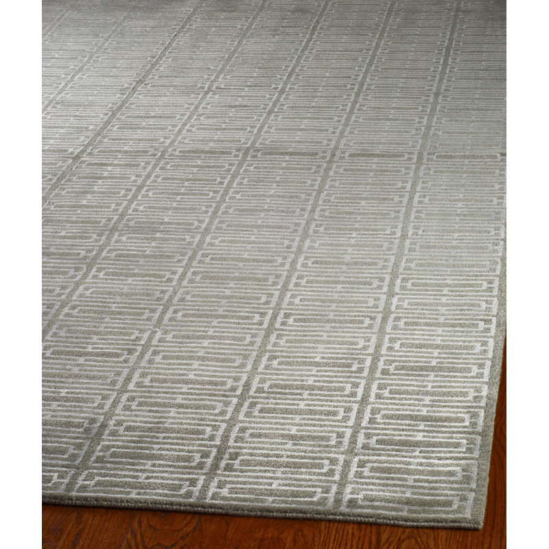 Tapis gris en viscose / laine / coton noué à la main Ceallach, Rectangle 8 pi x 10 pi