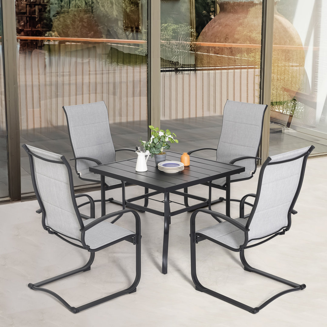 4 - Person Metal Patio Dining Set with Square Table Red Barrel Studio® Chair 