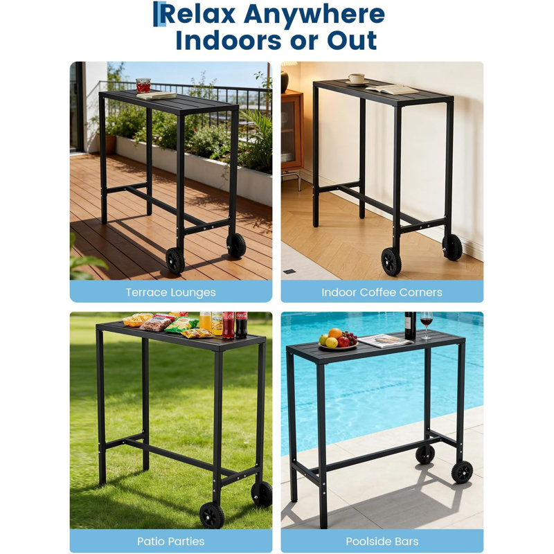 Outdoor Bar Table, 39 inch Counter Height Table with Wheels & Adjustable Leveling Feet,Bar Table for Kitchen, Home Bar, Patio, Balcony,Black