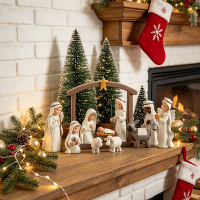 Elegant 12-Piece Hand-Painted Resin Nativity Set for Christmas