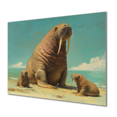 Morse nautique scène en été II - animaux, impression murale en métal
