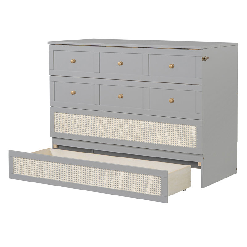 Murphy Bed With Large Drawers, Gray, Queen