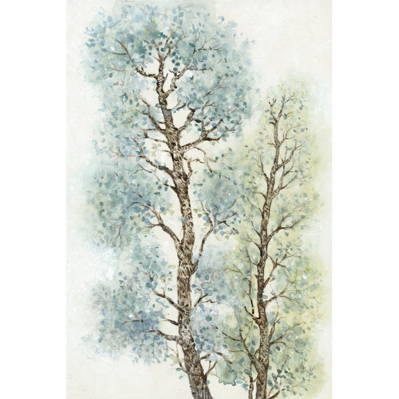 Tranquil Tree Tops I - Painting, 91cm H x 61cm W, Black Floater Framed
