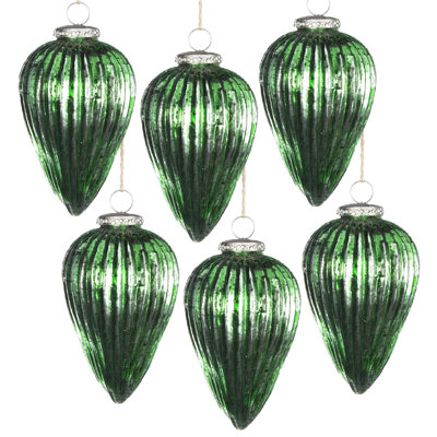 Ornement en forme d'arbre de Noël suspendu en verre 3,3 x 3,3 x 5,5 po pour décorations de fêtes, ensemble de 6