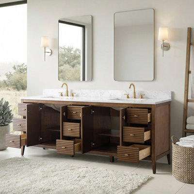 Ensemble de meuble-lavabo autoportant à double cuve 84 po avec plateau en marbre Lavallon