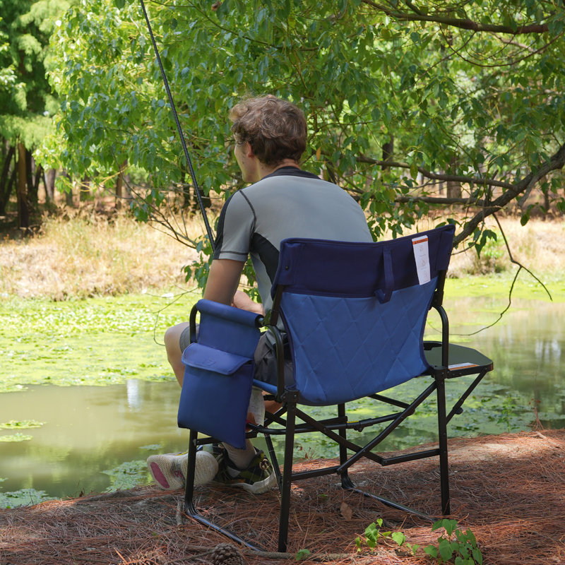 Camping Directors Chair With Side Table And Pocket, Portable Folding Chairs With Compact Size, Blue