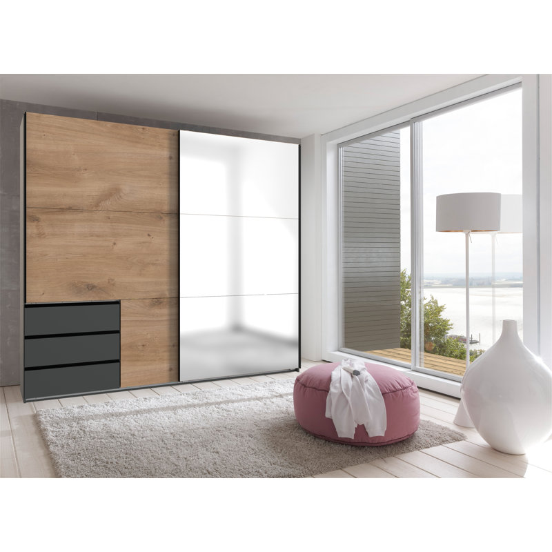 Guardino 2 Door Wardrobe, Graphite/Plank Oak, 236cm H x 250cm W x 65cm D