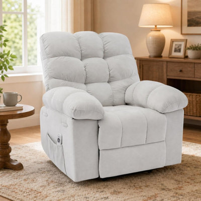 Fauteuil inclinable manuel avec massage et chauffage, chaise berçante pivotante à 360 °, lin, petits espaces et chambre de bébé