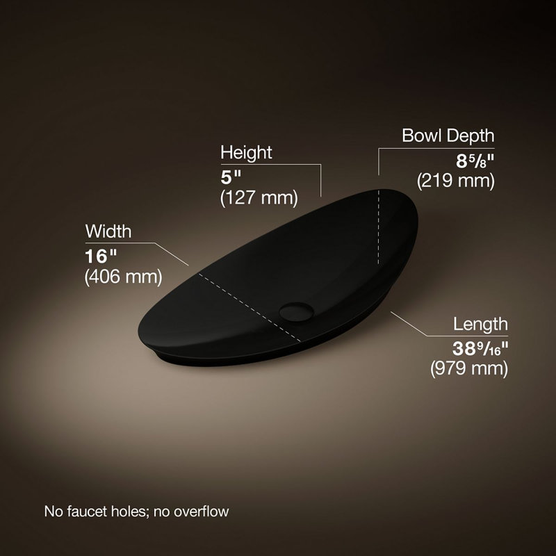 Veil® Trough Fireclay Specialty Vessel Bathroom Sink, Black Black™