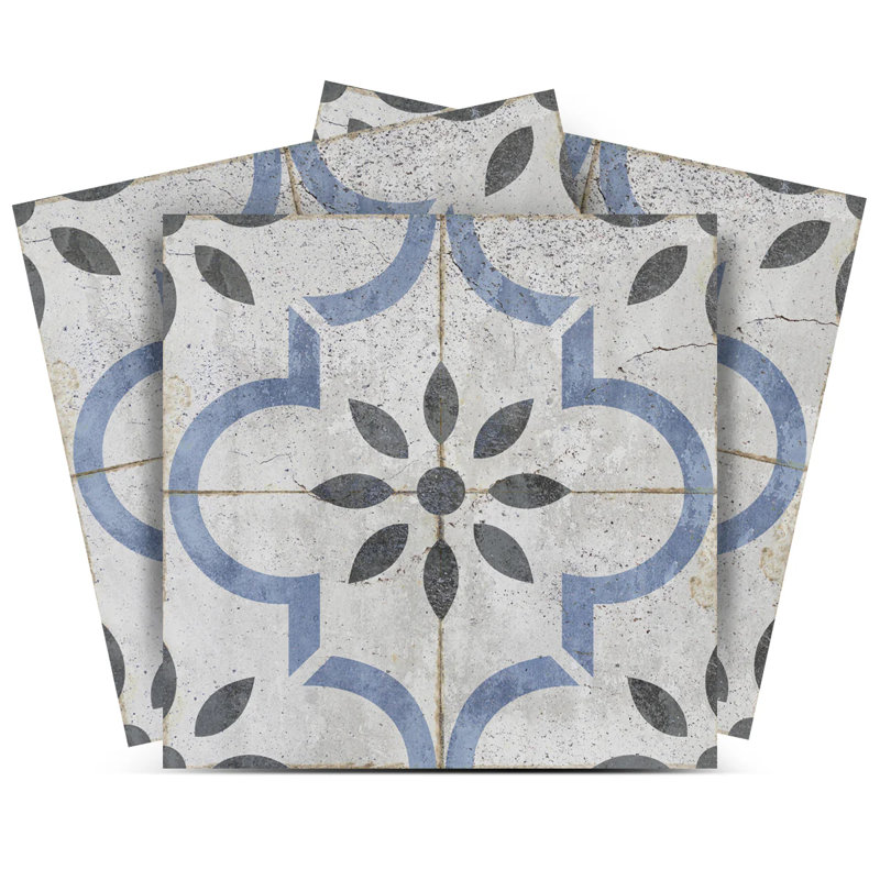 8'' W x 8'' L Vinyl Peel and Stick Field Tile, Blue/Light Gray