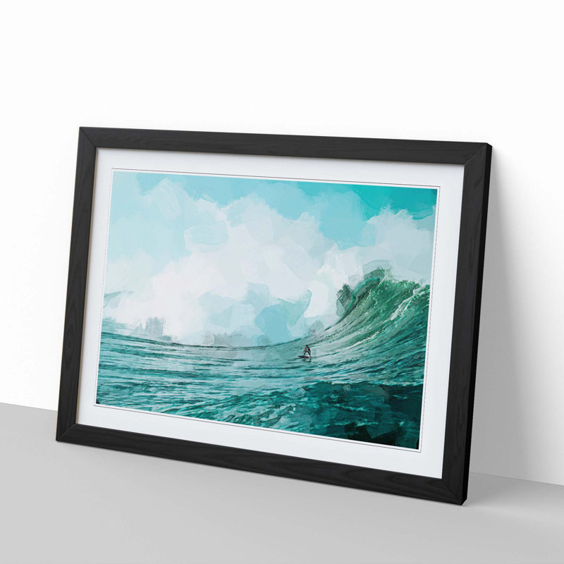 Surfing a Wave in Abstract - Picture Frame Graphic Art Print, 36cm H x 48cm W x 2cm D, Black Framed
