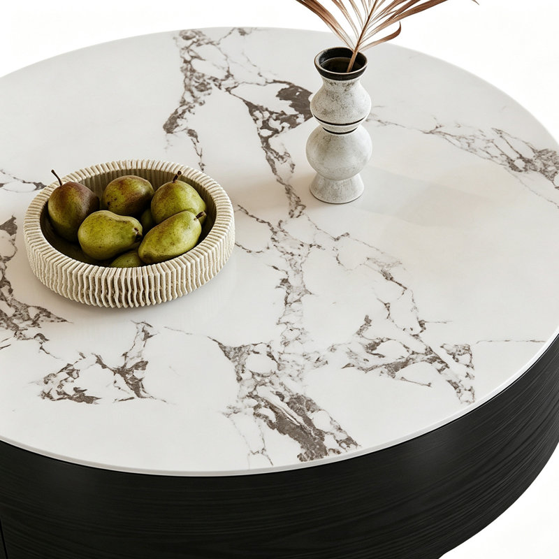 Table basse ronde pour petit appartement, 12.99" H x 27.55" W x 27.55" D, Black