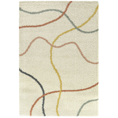Fliri Cream/Orange/Yellow Abstract Shag Area Rug