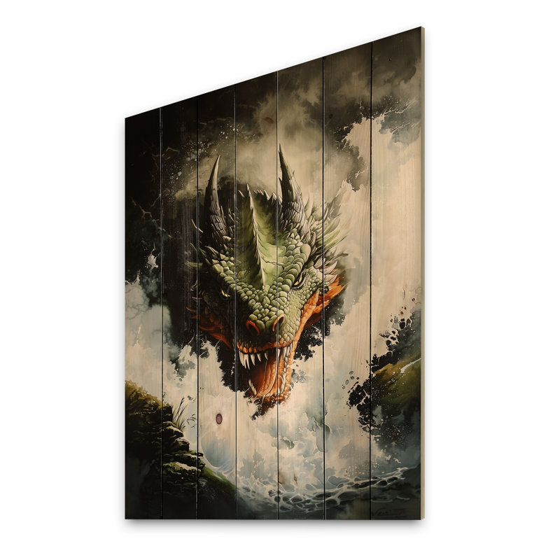 Dragon Fury Unleashed - Décoration murale en bois de dragons sur bois de pin naturel, H 40 po x l 30 po