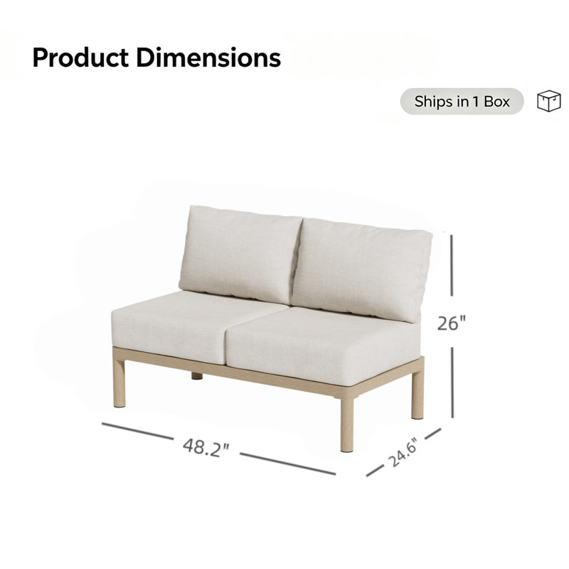 Canapé modulaire 2 places en aluminium pour terrasse, beige, Beige
