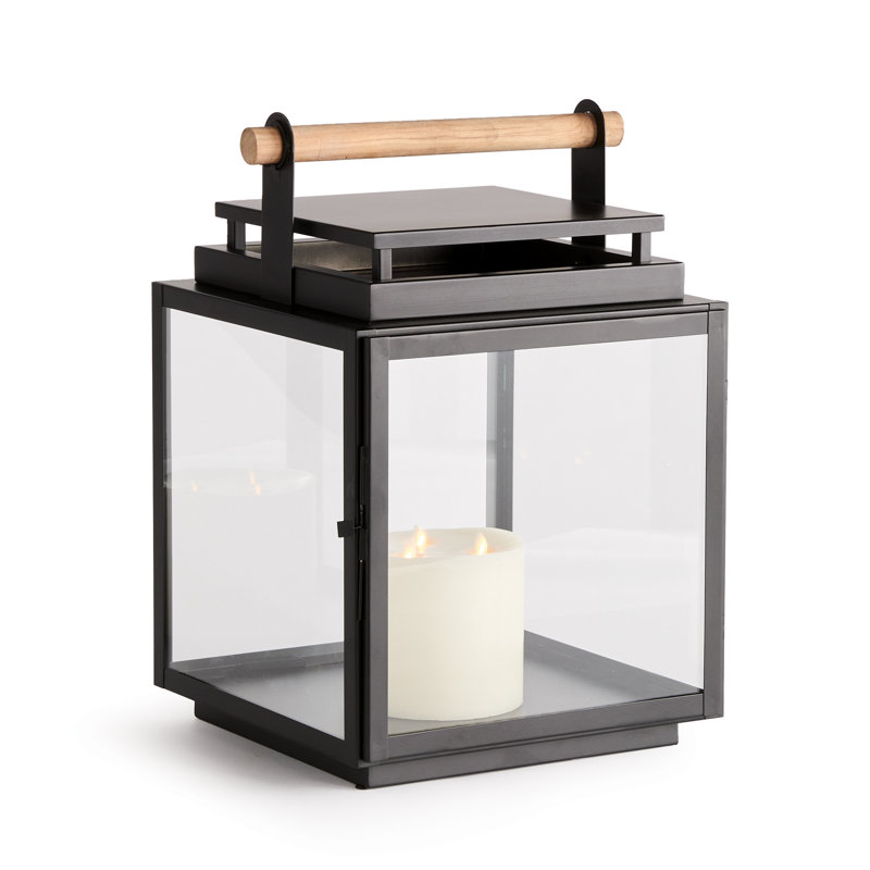 Lanterne moyenne en acier inoxydable Cathica, H 21 po x l 14,5 po x P 14 po, Noir