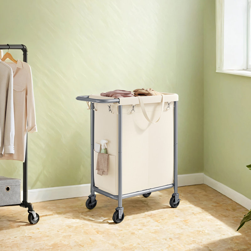 2-section Rolling Laundry Hamper, Cream White