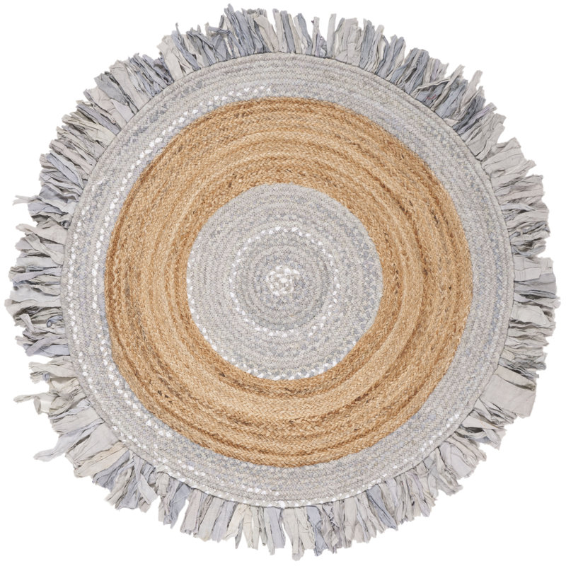 Colson Hand Woven Cotton/Jute Rug in Light Gray/Natural, Round 5'