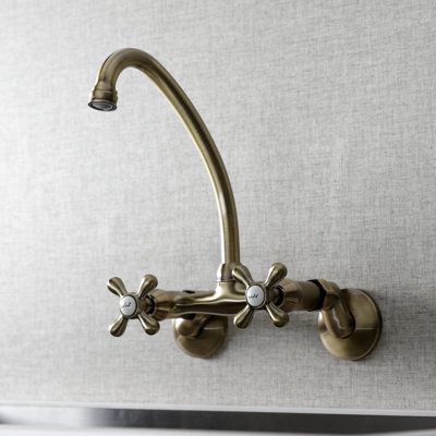 Kingston Brass Kingston Double-Handle 2-Hole Wall-Mount Bridge Kitchen Faucet