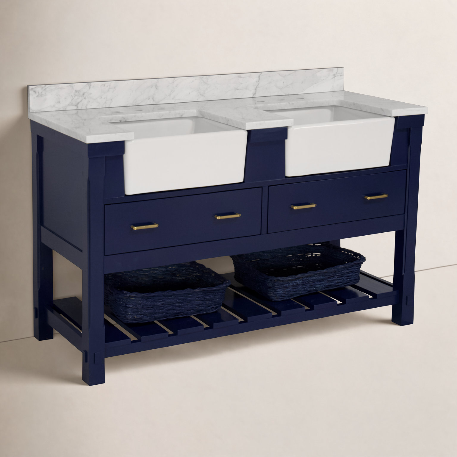 Hitton 60'' Double Bathroom Vanity, Royal Blue, Engineered Carrara