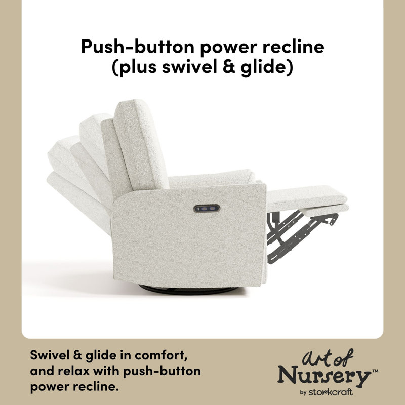 Santorini Deluxe Power Recliner Swivel Glider, Ivory Boucle