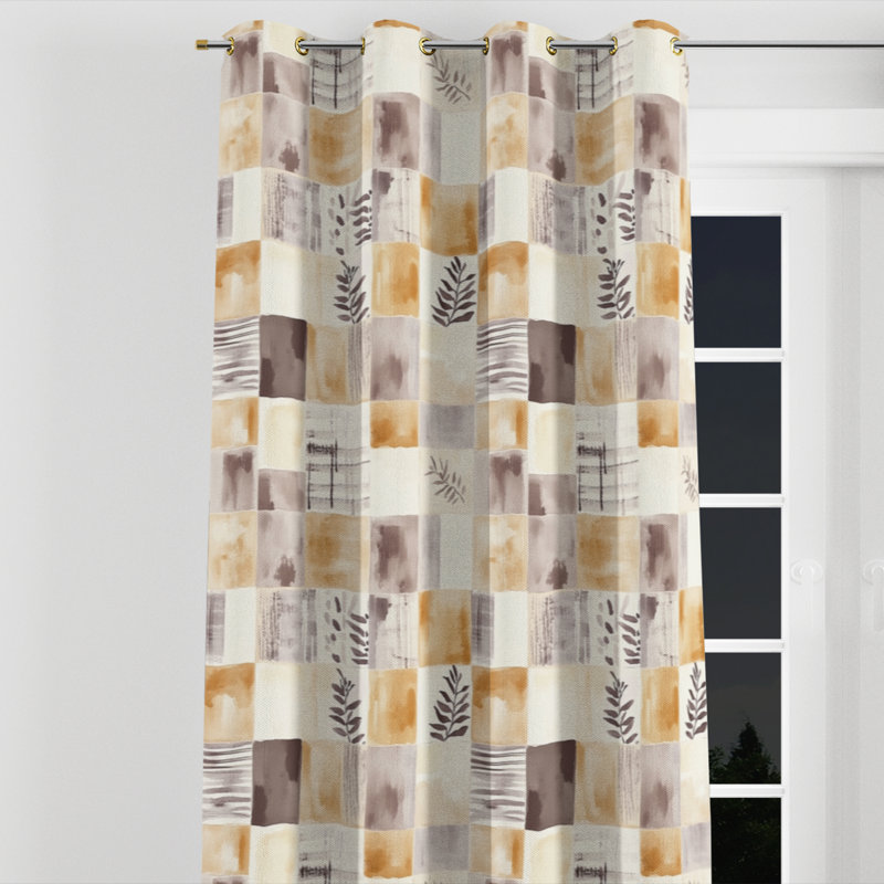 Rideau occultant en patchwork - Rideau à œillets en mélange de brun neutre - 1 panneau, Œillets dorés, L 52 po x L 108 po