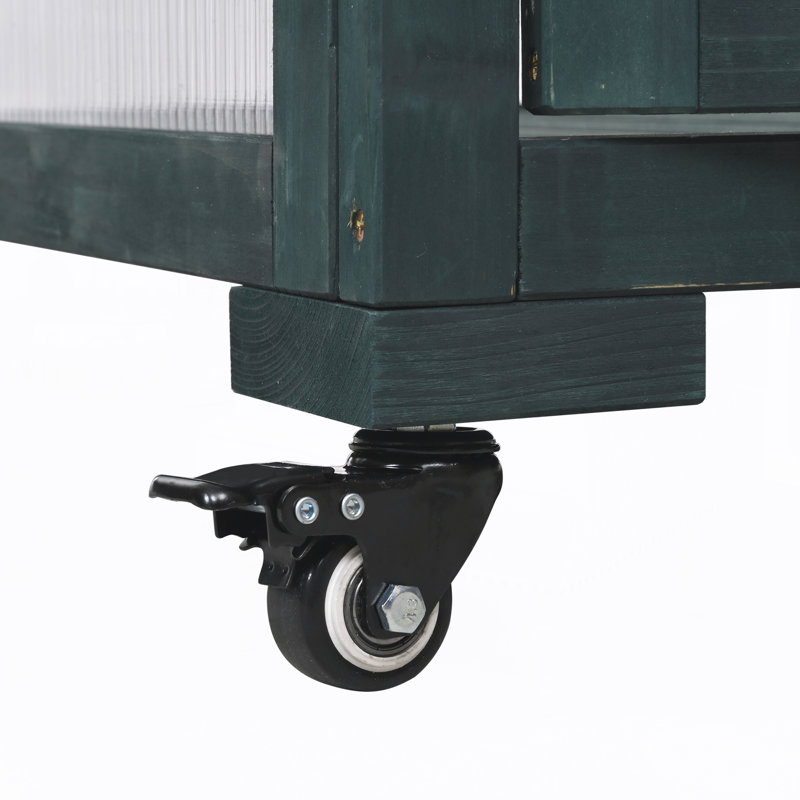 Serre portative en bois avec roues et tablettes réglables Ricky, Vert