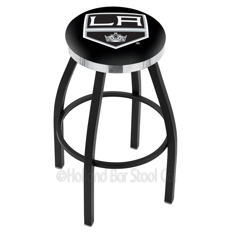 NHL 30" Swivel Bar Stool with Cushion, Los Angeles Kings, Ride noire, Chrome