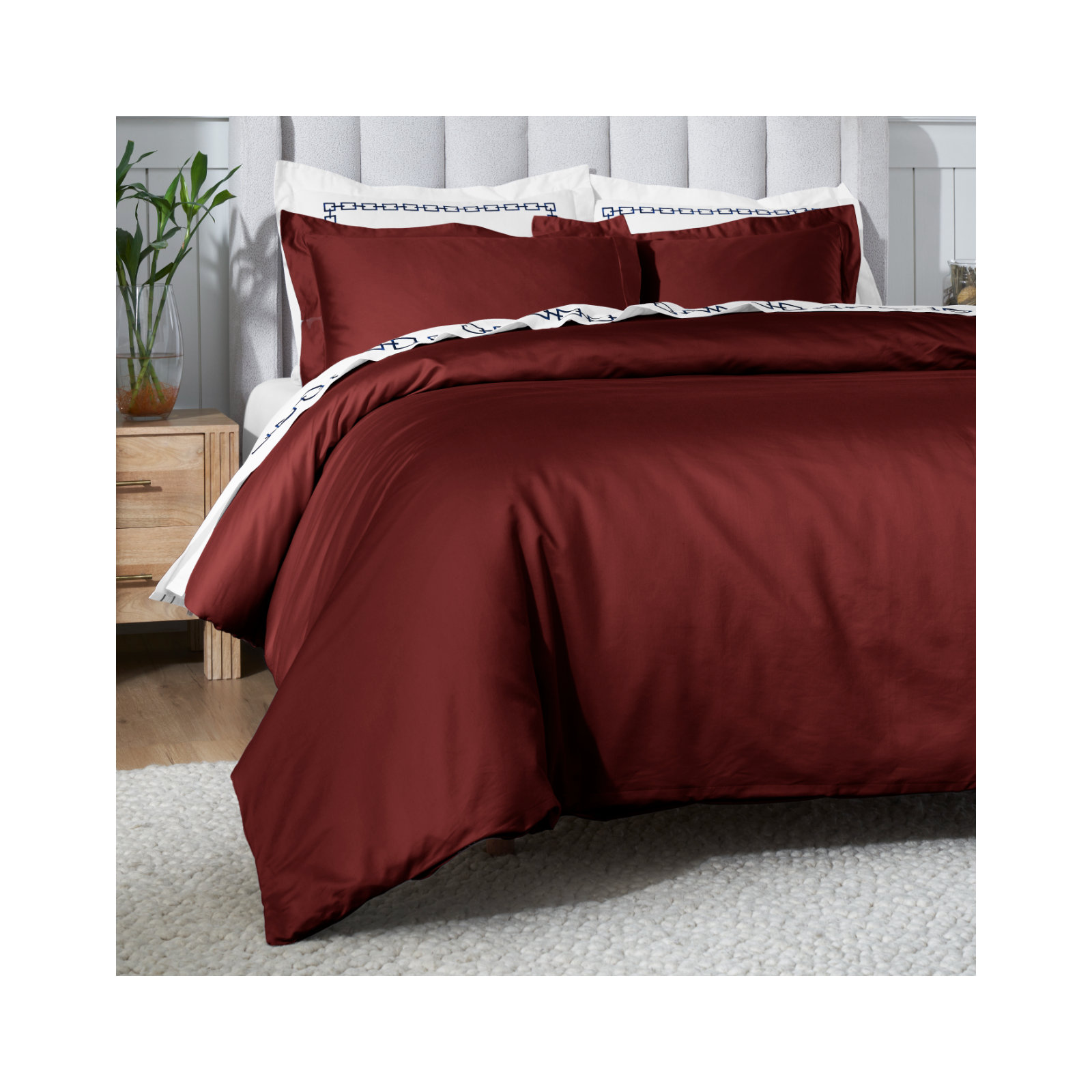 Duvet Cover Set, Burgundy, Full/Queen Duvet Cover + 2 Pillow Sham