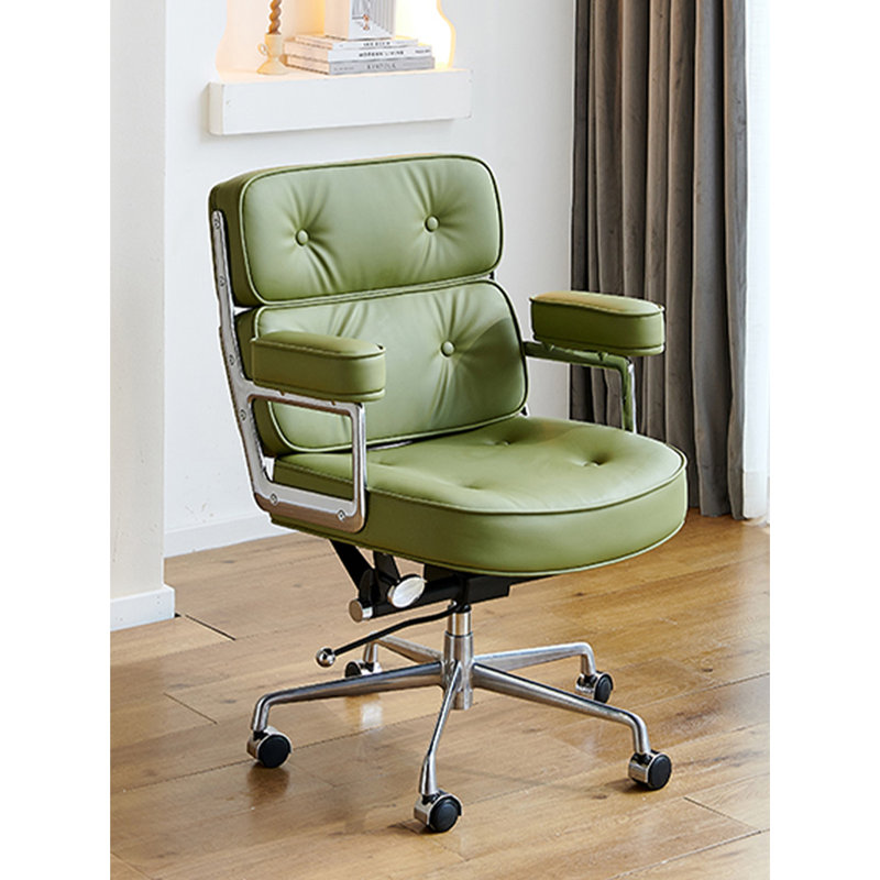 Minimalist Cowhide & Aluminum Alloy Swivel Office Chair