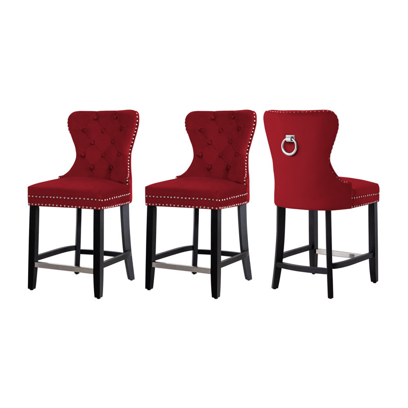 Tabouret de bar et de comptoir Kirsten, Tabouret de comptoir (siège d'une hauteur de 24 p, Rouge, Noir