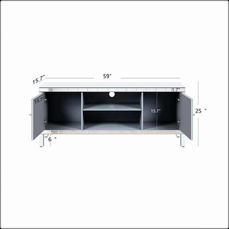 Meuble télé en miroir avec rangement ouvert et incrustations élégantes en diamant, parfait pour les salons modernes et les espaces de divertissement