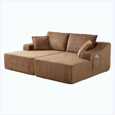 Convertible Sofa Bed Sleeper Couch | 83" Oversized Double Chaise Lounge, Boneless Lounge Couch Sofa Bed with Deep Seat & 6 Pillows