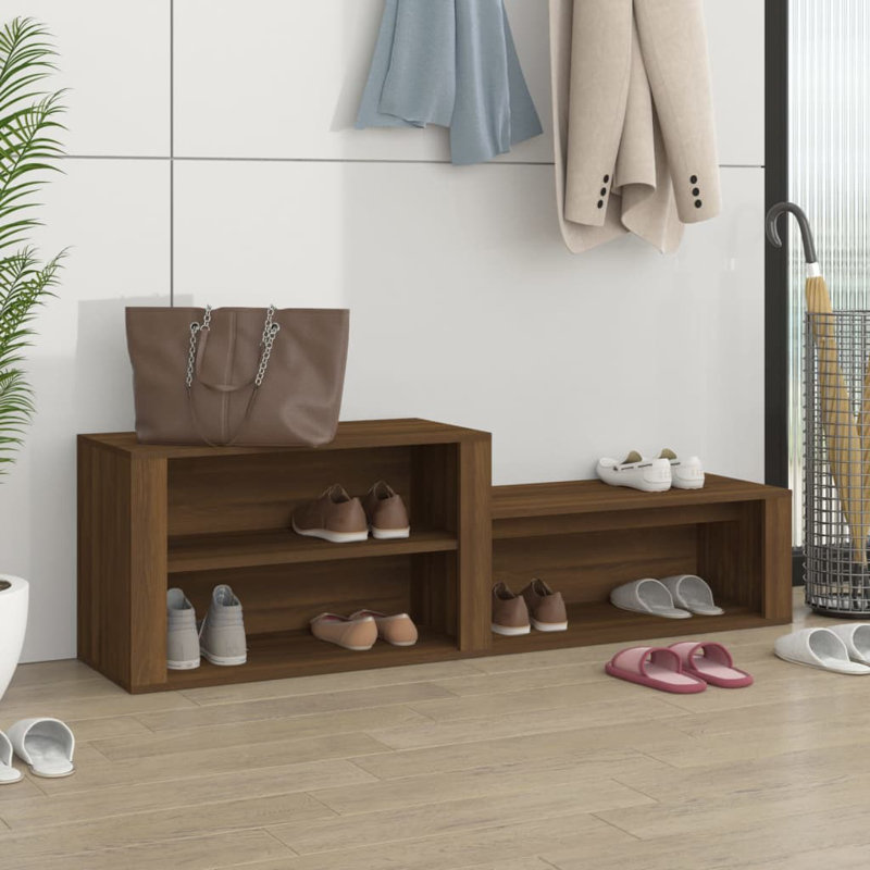 9 Pair Shoe Rack, Brown Oak