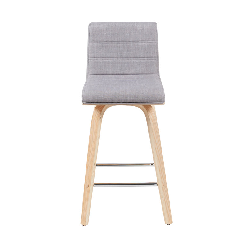 Fowey Biance Modern Swivel Counter Height or Bar Height Stool with Upholstered Seat and Wood Frame, Gray, Natural