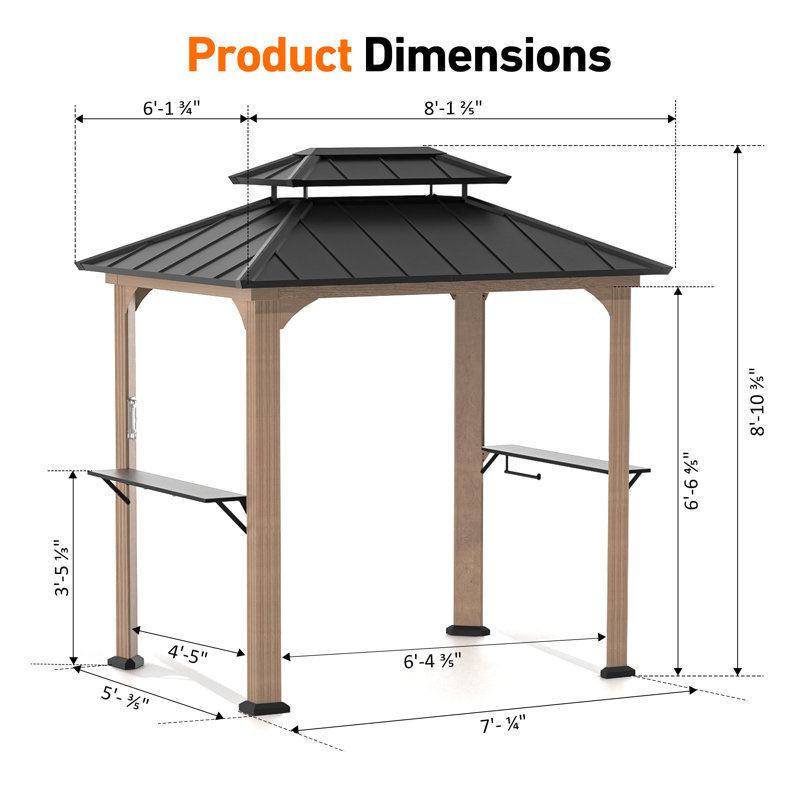 Remise de rangement en métal X P 6 pi D Pavillon de jardin en aluminium pour barbecue, Cuivre antique