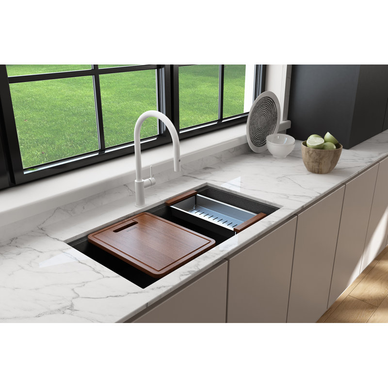 Baveno Lux 33'' L Dual-Mount Double Basin Kitchen Sink, Matte Black