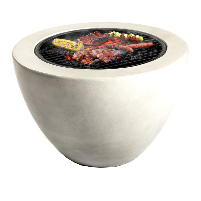 DIABLO Contemporary Garden & Patio Heater Fire Pit Brazier And Barbecue With Concrete Stone-Effect Finish, White