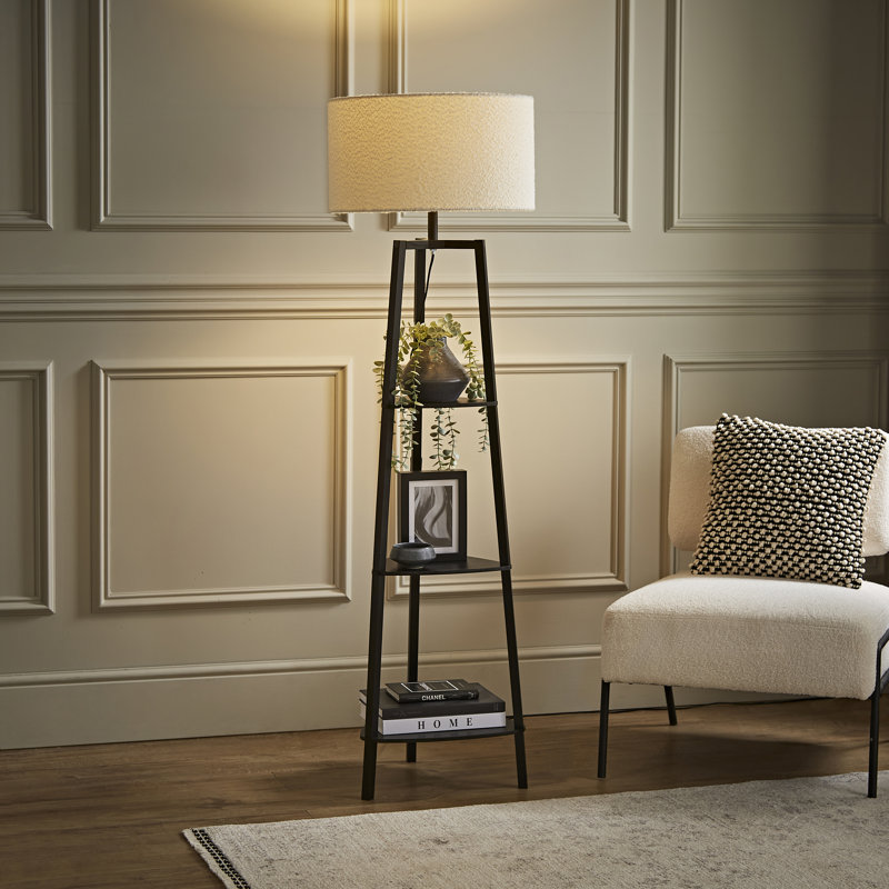 Amandip 137.5cm Tray Table Floor Lamp, Cream, Yes, Black
