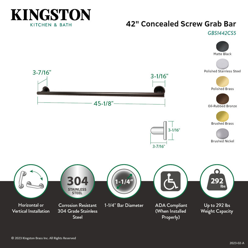 Kingston Brass Berwyn Grab Bar, Matte Black, 45.13" W