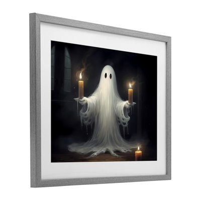 Spooky Candlelit Ghost Framed Print Under Glass, design by LSR Design Studio