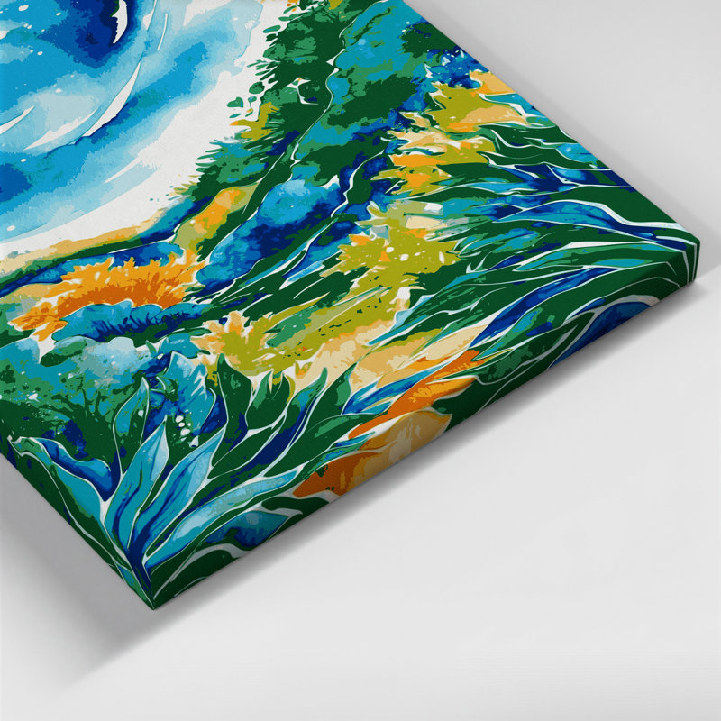 «Watercolor Landscape 59», art mural sur toile bleue, H 8 po x l 10 po