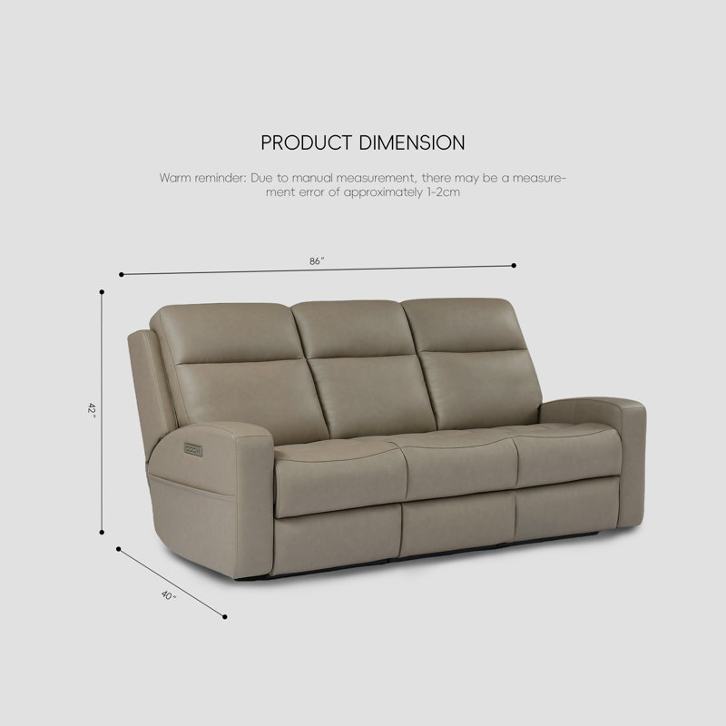 Canapé inclinable en cuir véritable avec puissance Thriple, Cuir véritable beige foncé
