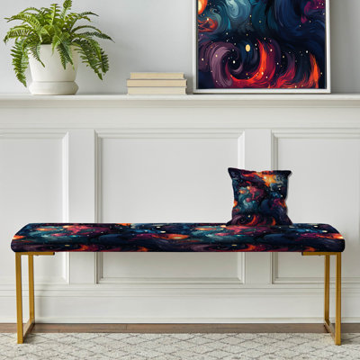 Celestial Concealment Swell - Abstract Upholstered Gold Bench